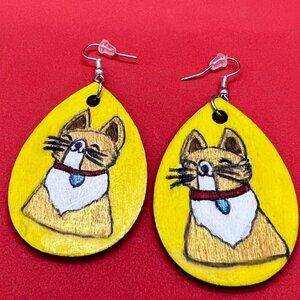 Happy Cat Earrings – Handmade Art on Recycled Wood